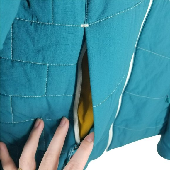 Patagonia Womens M Medium Teal Nano Air Hoody Jacket Coat Yellow Lining Quilted - Picture 8 of 12